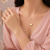 Minimalist Double Layer Heart & Solitaire Necklace | Anti-Tarnish Gold Plated