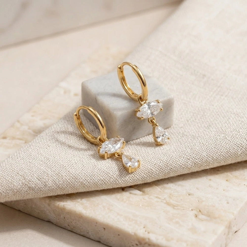Dainty Crystal Drop Hoop Earrings - Anti Tarnish Gold Plated