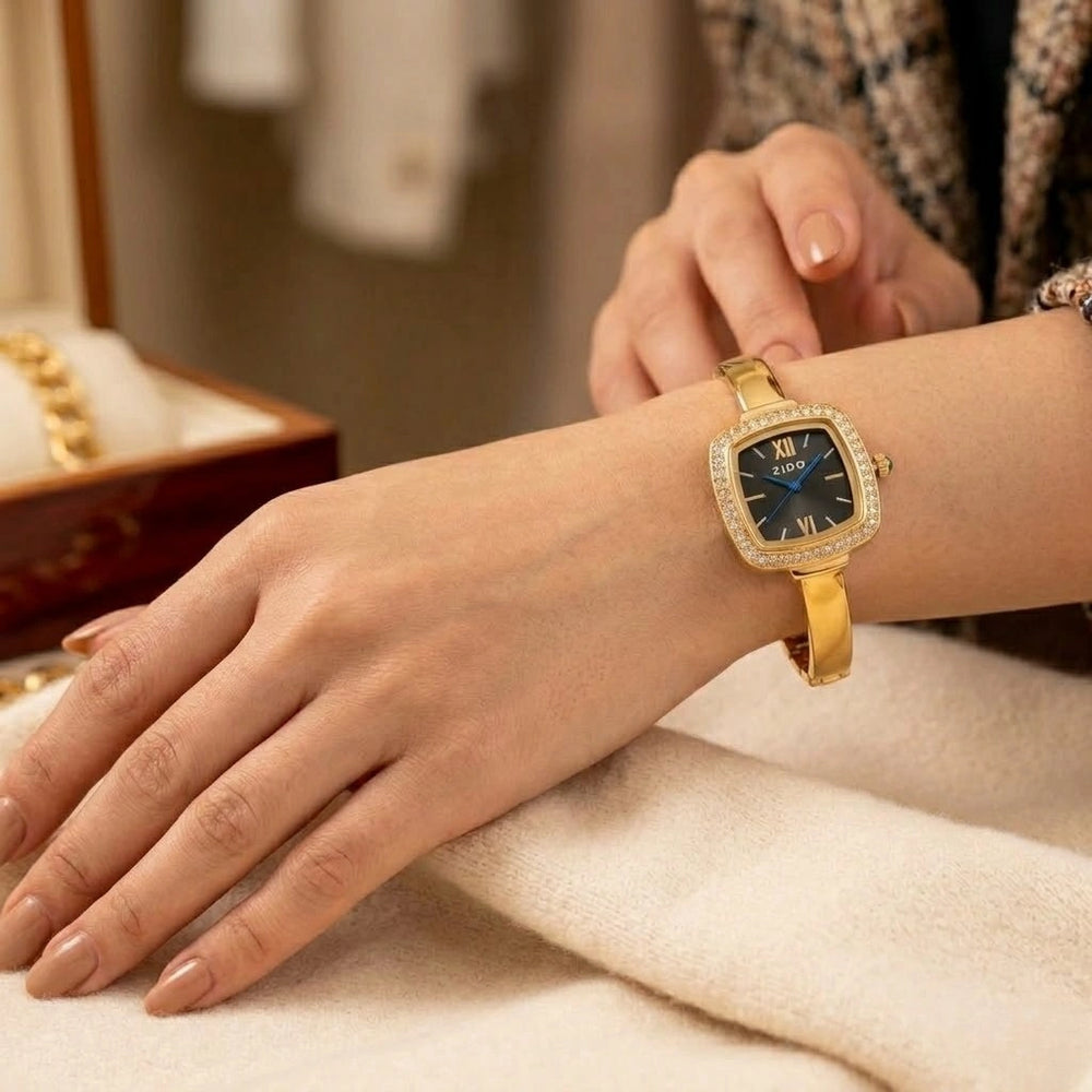 Square Dial Anti-Tarnish Gold Plated Bracelet Watch for Women