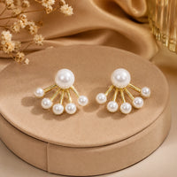 Pearl Sunburst Ear Jacket | Gold Plated Fan Stud Earrings