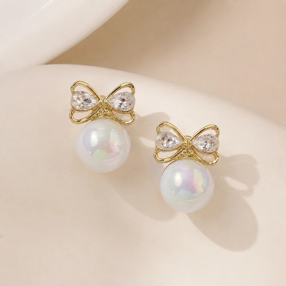Korean Coquette Pearl Bow Drop Earrings -  Dainty Jewelry