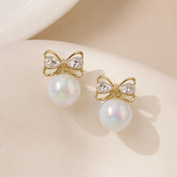 Korean Coquette Pearl Bow Drop Earrings -  Dainty Jewelry