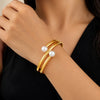 Korean Pearl Double Band Gold Plated Cuff Bracelet
