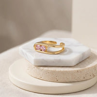 Pink Crystal Adjustable Double Band Ring - Anti Tarnish Gold Plated