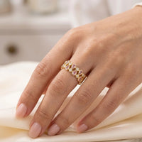 Pink Teardrop Crystal Adjustable Ring - Anti Tarnish Gold Plated