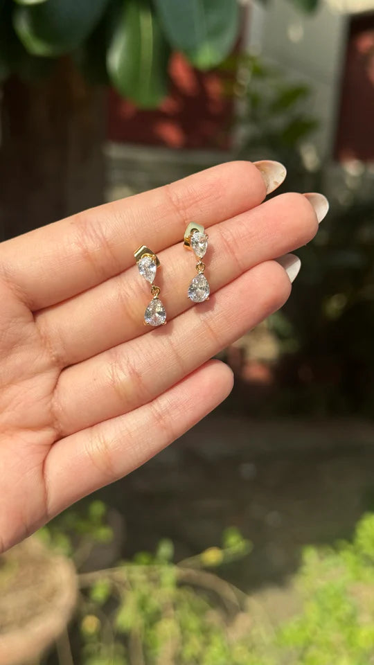 Teardrop Crystal Dangle Earrings | Anti-Tarnish Gold Plated