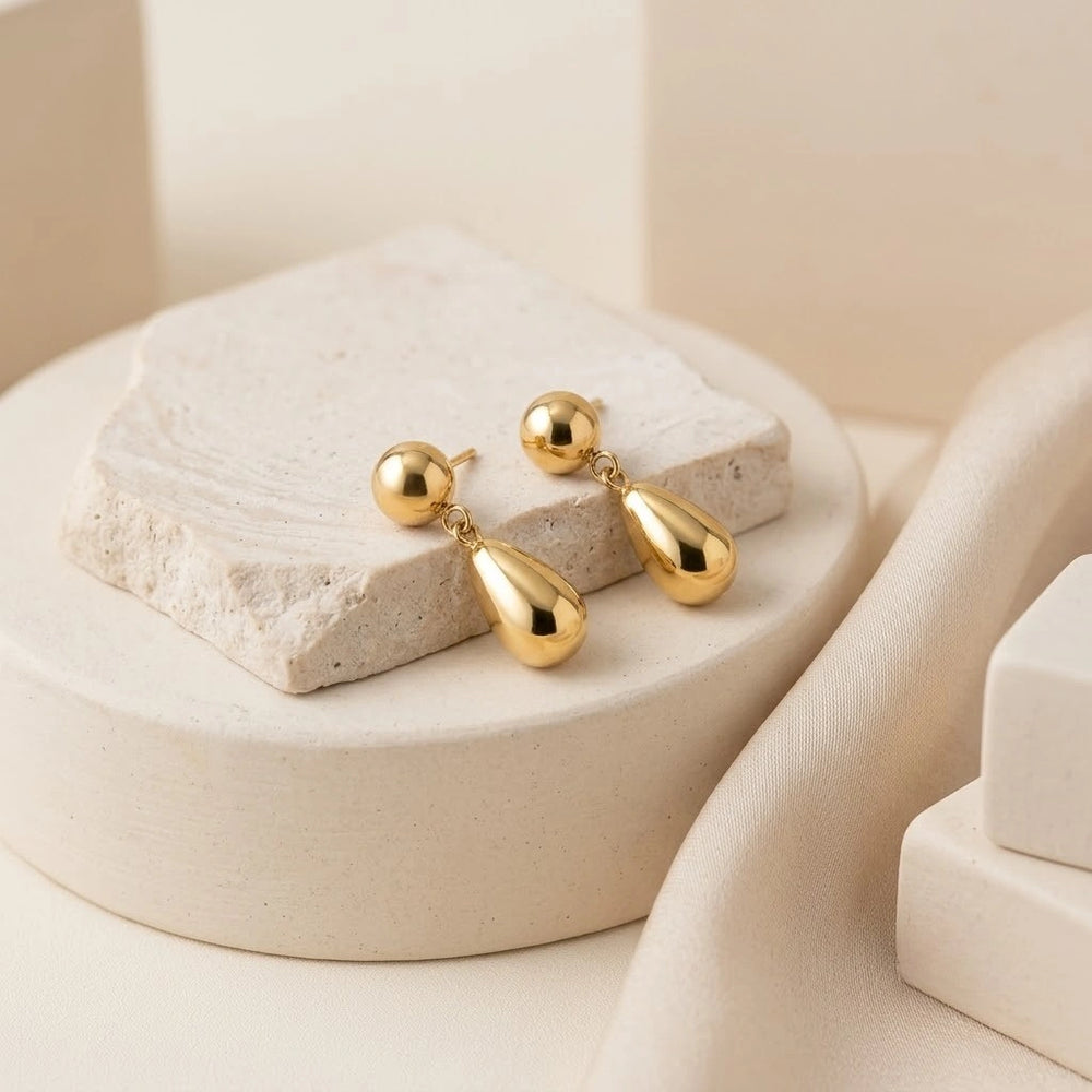 Minimalist Teardrop Dangle Earrings - Anti Tarnish Gold Plated