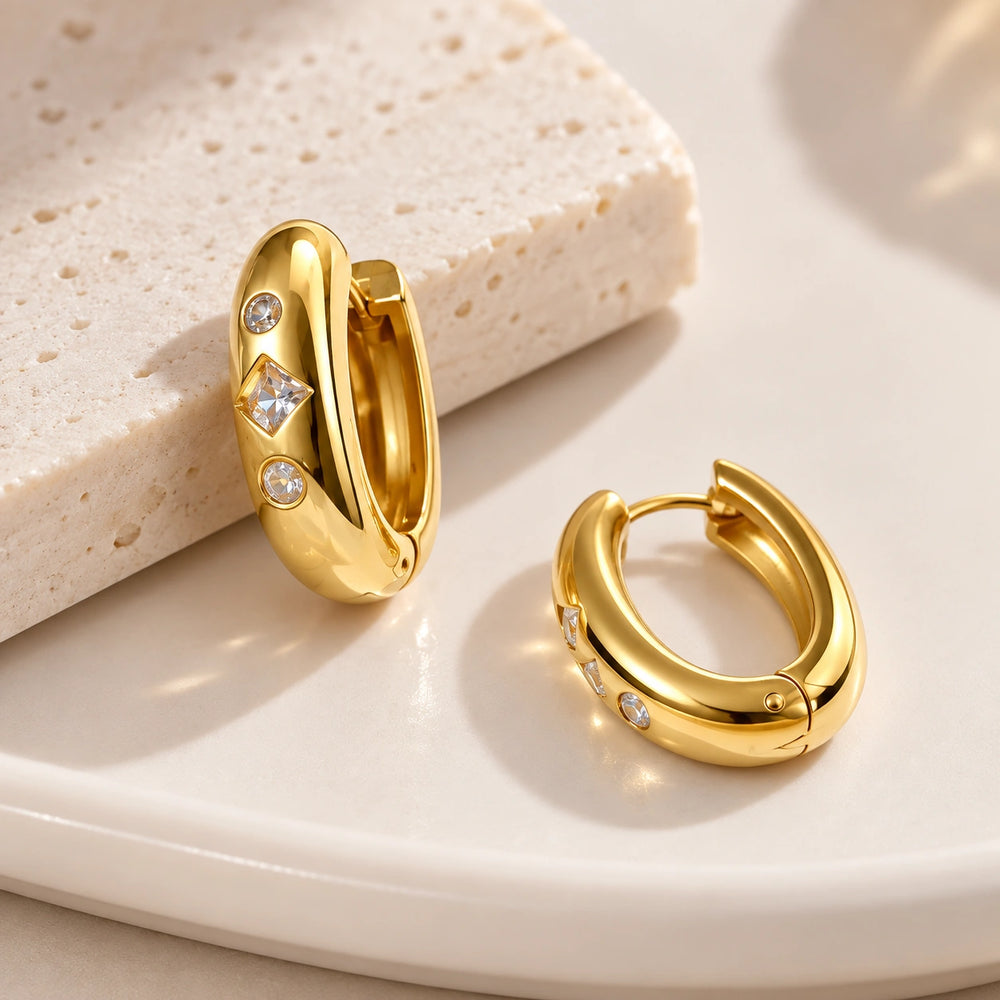 Chunky Zircon Hoops - Anti-Tarnish Gold-Plated Earrings