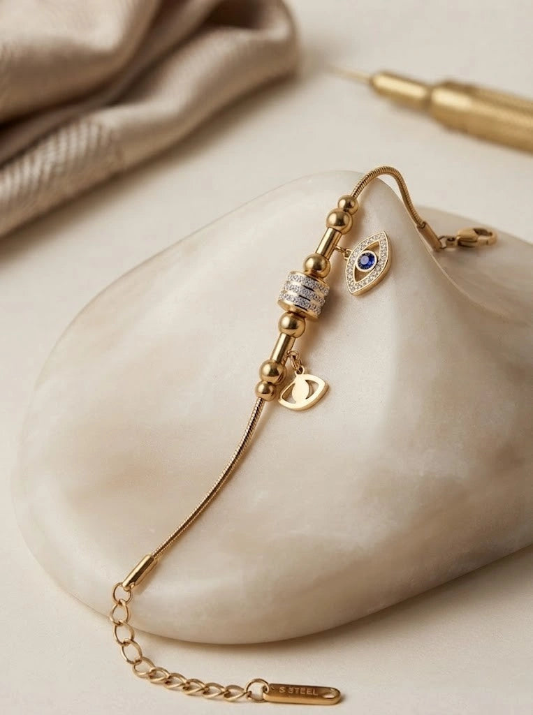 Evil Eye Charm Anti Tarnish Gold Plated Bracelet