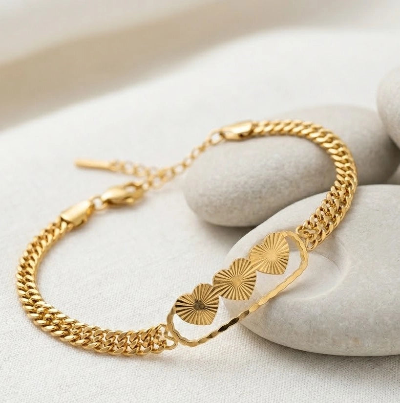 Radiant Triple Heart Gold Plated Bracelet - Anti Tarnish