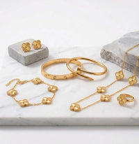 Anti-Tarnish Gold Plated Clover & Bangle Jewelry Set Combo (6-Pieces)