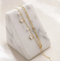 Butterfly & Pearl Layered Charm Bracelet | Anti-Tarnish Gold Plated