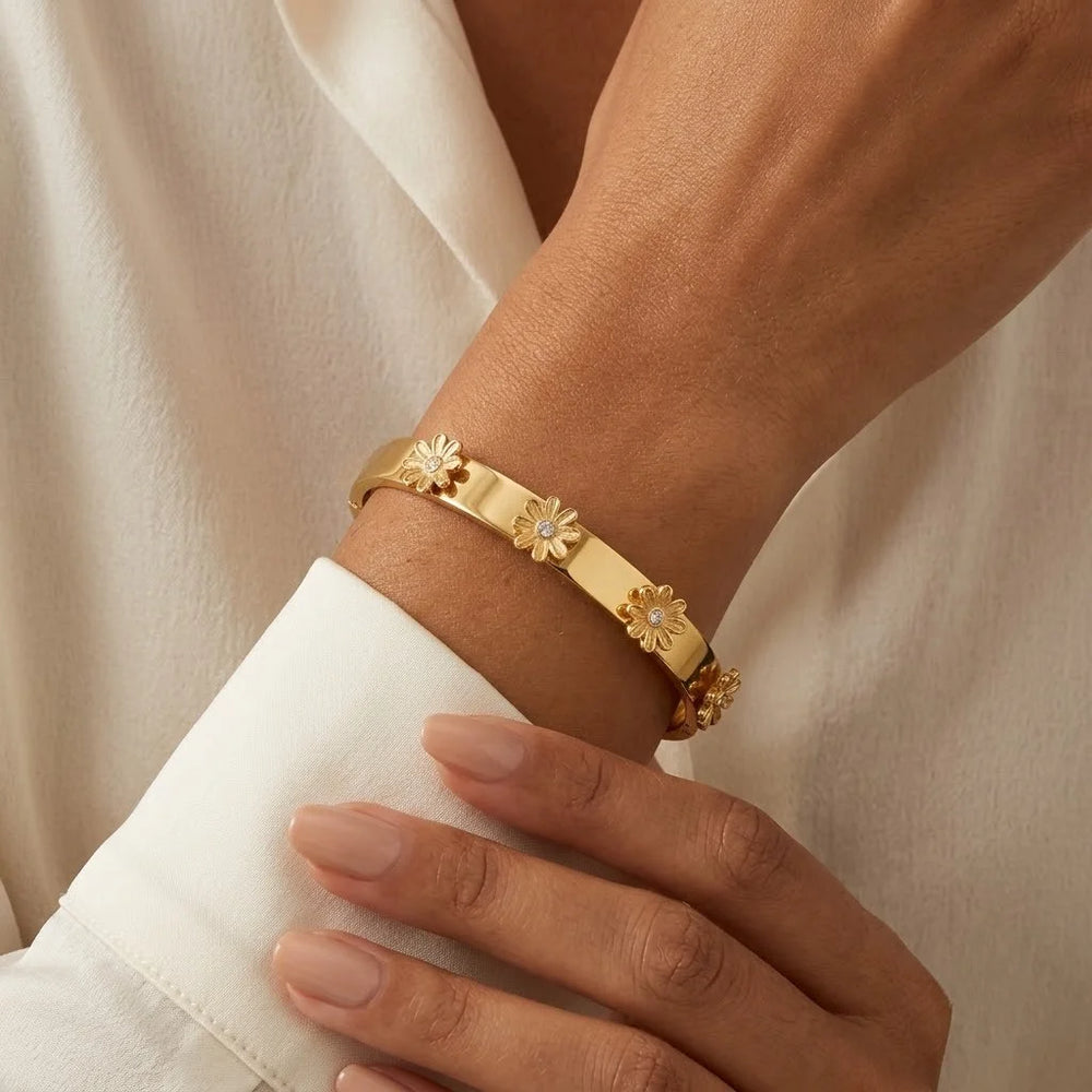 Daisy Bloom Anti-Tarnish Gold Plated Bangle Bracelet