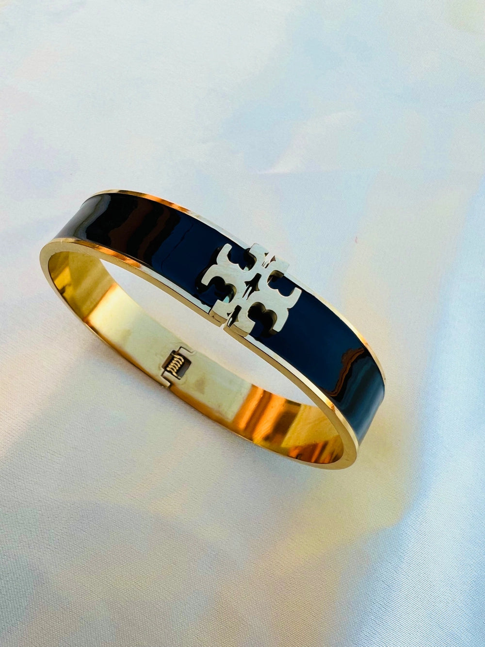 Black Enamel Geometric Cuff | Anti-Tarnish Gold-Plated Bracelet