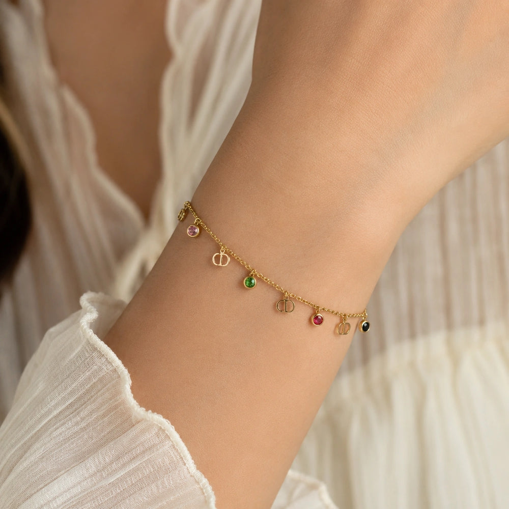 Multicolor Gemstone Charm Gold-Plated Bracelet | Anti-Tarnish