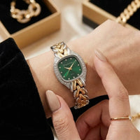 Moncheri Emerald Vintage Dual-Tone Anti-Tarnish Gold Plated Bracelet Watch