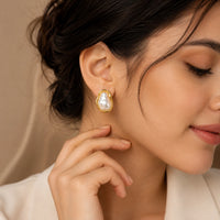 Baroque Pearl Stud Earrings - Gold Plated Vintage Design