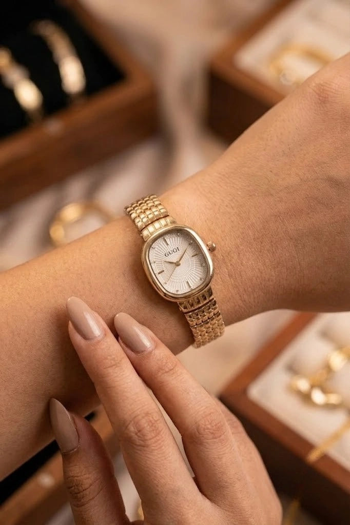 Vintage Aesthetic Oval Dial Anti-Tarnish Gold Plated Watch