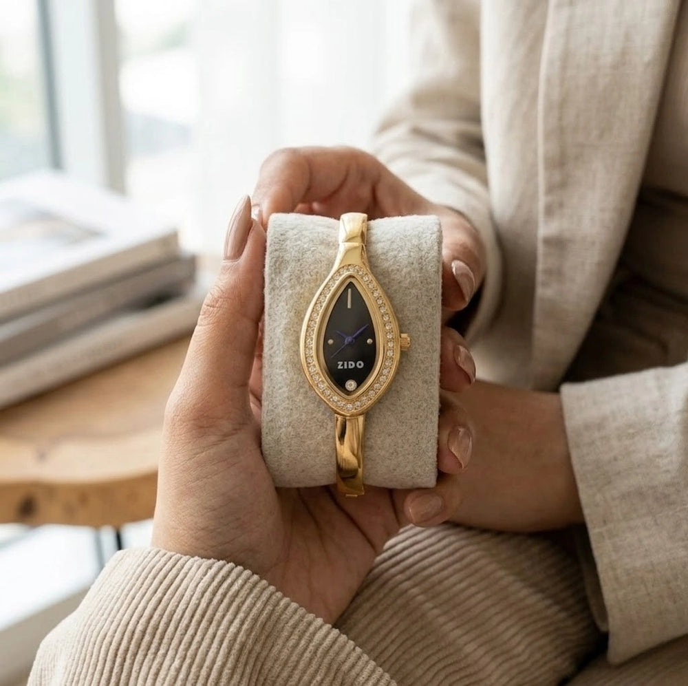 Vintage Teardrop Black Dial Gold-Plated Watch | Anti-Tarnish