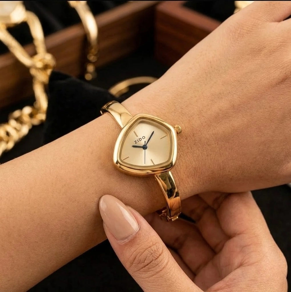 The Elara Geometric Bangle Watch | 18K Gold Plated & Anti-Tarnish