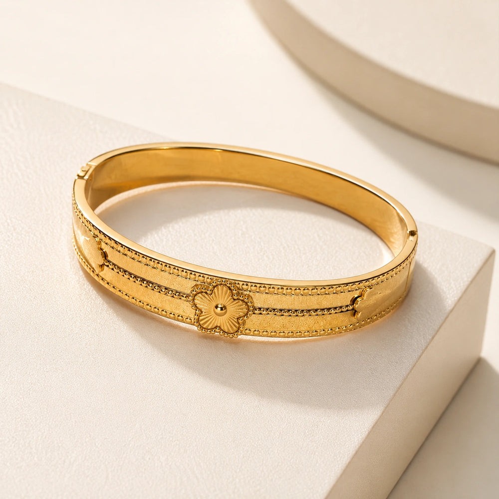 Floral Motif Gold Plated Bangle - Anti Tarnish & Waterproof