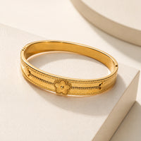 Floral Motif Gold Plated Bangle - Anti Tarnish & Waterproof