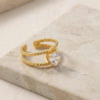 Heart Shaped Zircon Adjustable Ring - Twisted Double Band Anti-Tarnis
