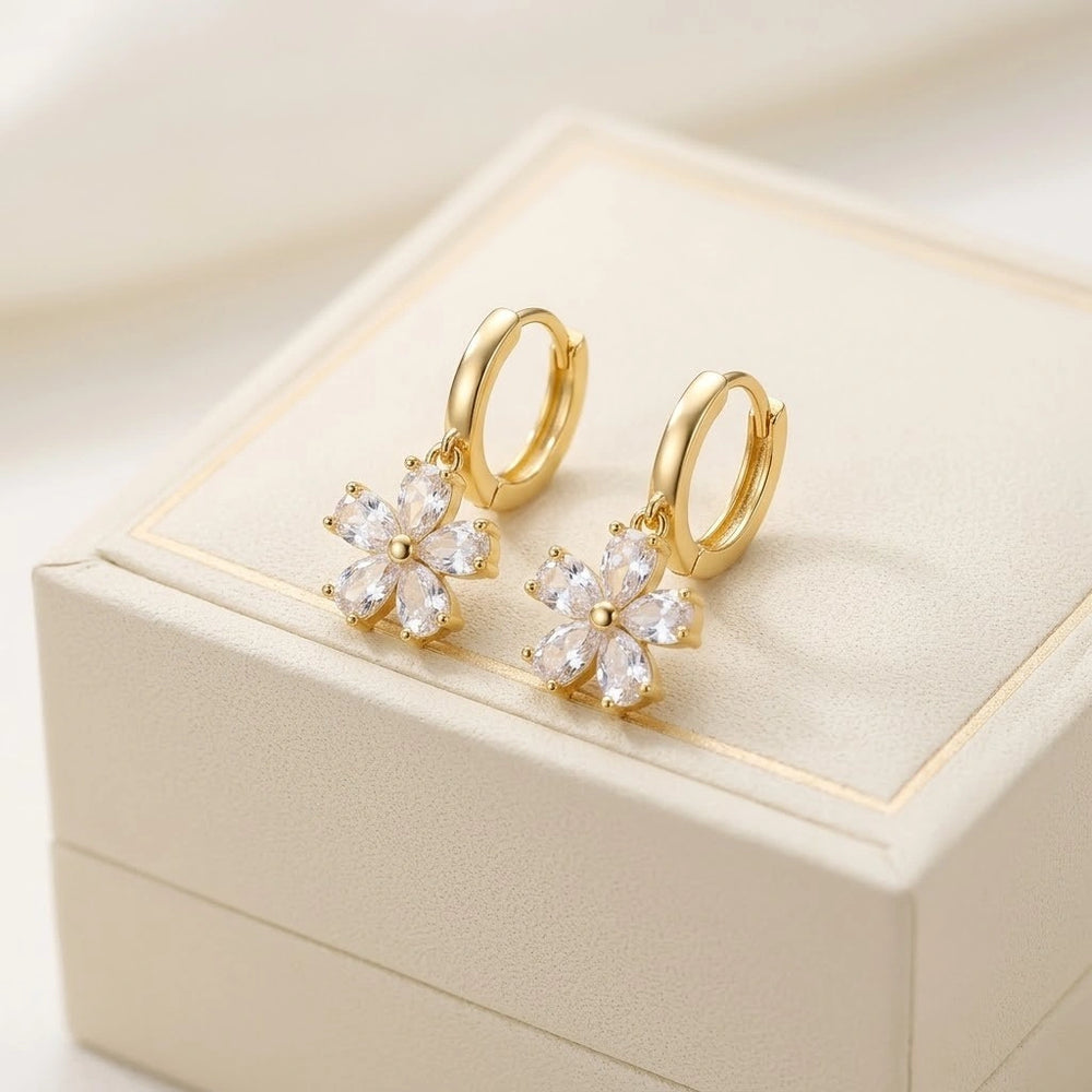 Crystal Floral Drop Earrings | Anti-Tarnish Gold Plated