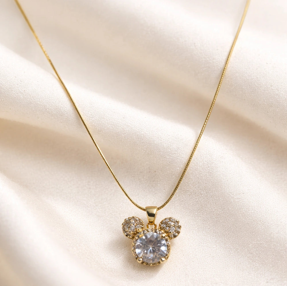 Mickey Inspired AD Stone Pendant | Anti-Tarnish Gold Plated Necklace for Women & Girls