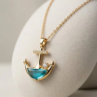 Nautical Anchor Blue Crystal Pendant Necklace - Anti Tarnish