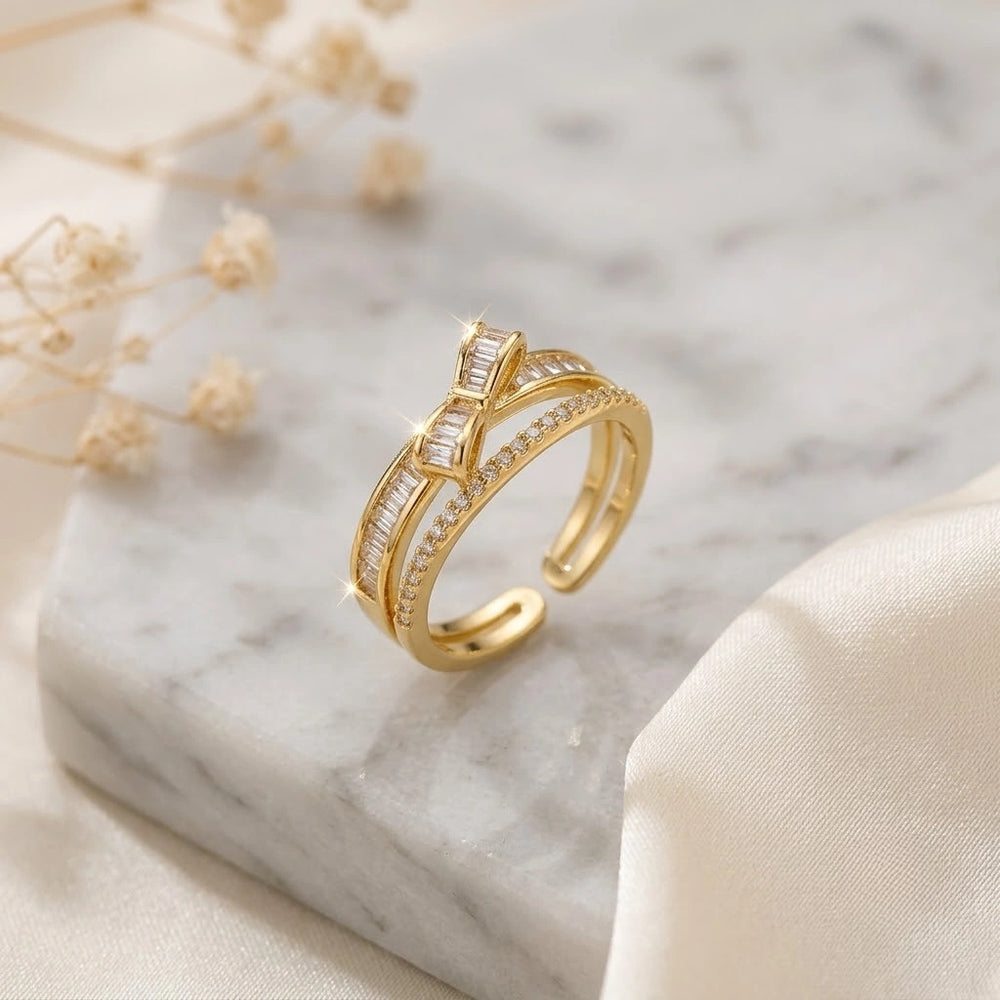 Crystal Bow Knot Anti-Tarnish Gold Plated Adjustable Ring