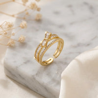Crystal Bow Knot Anti-Tarnish Gold Plated Adjustable Ring