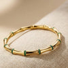 Bamboo Design Anti-Tarnish Gold Plated Bracelet for Women | Emerald Green Stone Inlay Bangle