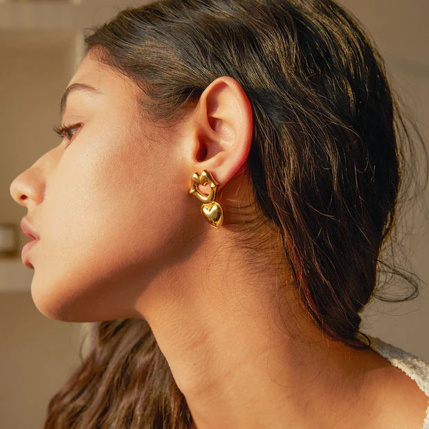 Lips & Heart Dangle Earrings | Anti-Tarnish Gold Plated Statement Jewelry