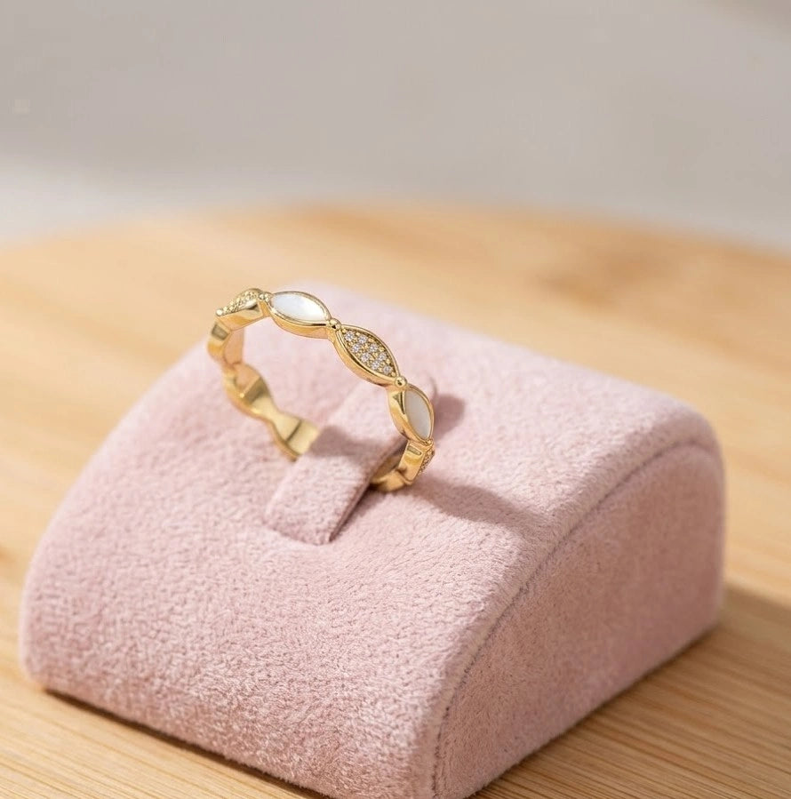 Dainty Gold Marquise Pearl & CZ Fashion Ring - Minimalist Korean Style
