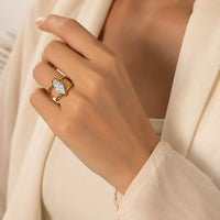 Marquise Cut Crystal Double Band Ring - Anti Tarnish Gold Plated