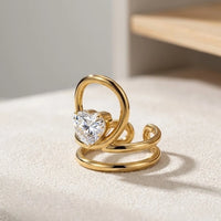 Anti-Tarnish Spiral Solitaire Ring - Premium Gold Plated Contemporary Design