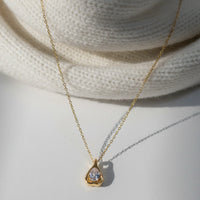 Teardrop Solitaire Pendant Necklace | Anti-Tarnish Gold Plated Dainty Chain