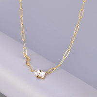 Anti-Tarnish Gold Plated Paperclip Necklace | Two-Stone CZ Pendant