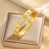 Clover Anti-Tarnish Gold Plated Bangle Bracelet - Korean Style Luxury Jewelry