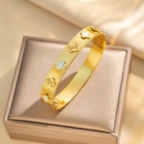 Clover Anti-Tarnish Gold Plated Bangle Bracelet - Korean Style Luxury Jewelry