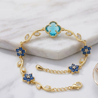 Tulip Emerald Clover & Blue Floral Anti-Tarnish Plated Bracelet