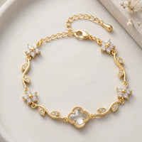 CZ Floral Vine Bracelet - Anti Tarnish Gold Plated for Women