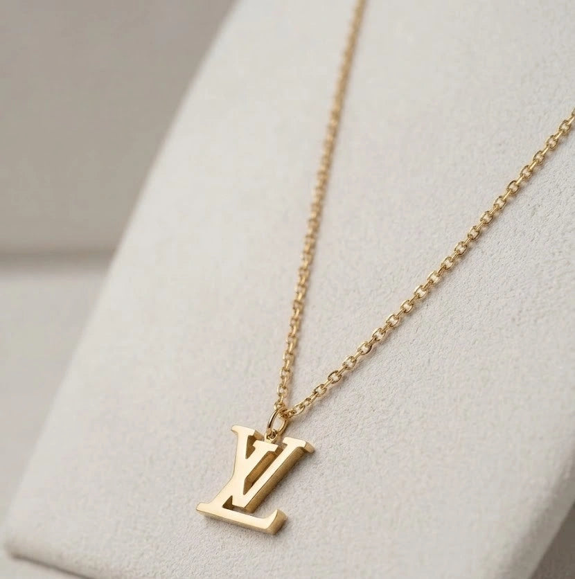 Designer Inspired Monogram Necklace with Clover Charm | Anti-Tarnish Gold Plated