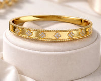 Anti-Tarnish Gold Plated Clover Bangle Bracelet - Korean Style Waterproof Jewellery