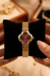 Elegant Clover Gold Plated Women’s Watch | Maroon Dial | Anti-Tarnish