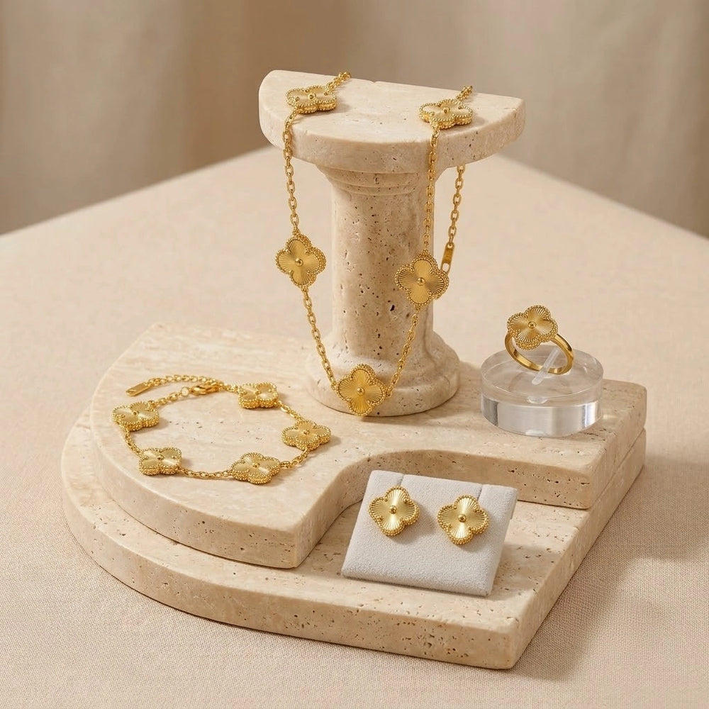 Clover Motif Anti Tarnish Gold Plated Jewelry Set