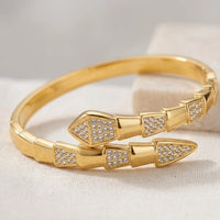 Serpent Wrap Crystal Bangle - Anti Tarnish Gold Plated