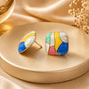 Colorful Mosaic Enamel Square Stud Earrings | Gold Plated Quirky Jewelry