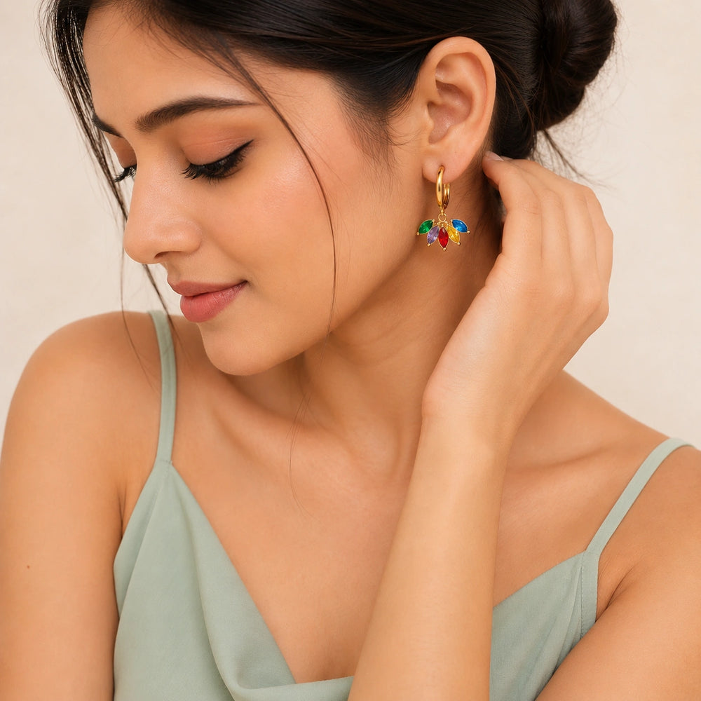 Colorful Marquise Stone Gold Plated Hoop Earrings - Anti Tarnish